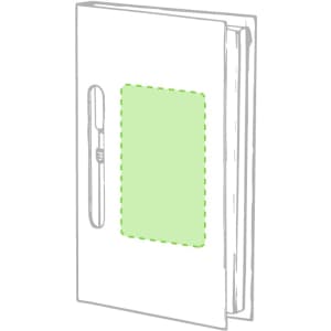A green Kendil Sticky Notepad with a simple design, featuring a space for a pen on the side.