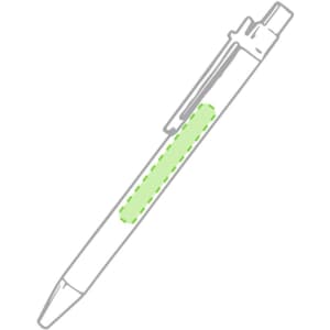 A green pen with a transparent barrel and a clip. The pen features a simple design and includes a branding logo.