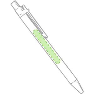 A pen with a transparent green grip section and a clip, featuring a smooth design for comfortable writing.