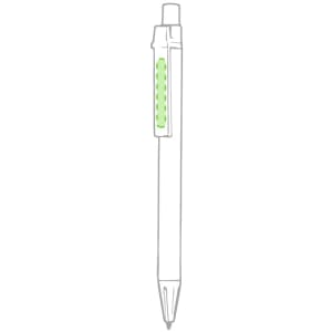 A green and white pen featuring a transparent grip section. The pen has a standard ballpoint tip.