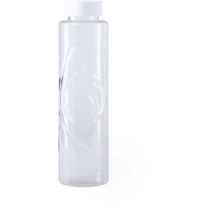 A drink bottle in clear plastic with a white lid and a subtle wave design.