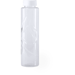 A drink bottle in clear plastic with a white lid, featuring a subtle wave design.