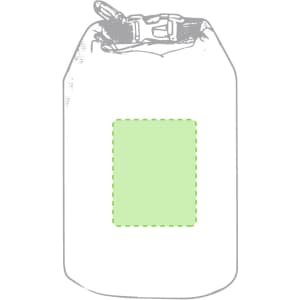 A dry bag in a light green shade, featuring a secure closure and a branding logo.