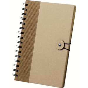A brown Veldun Notebook with a textured spine and a button closure, featuring a spiral binding design.