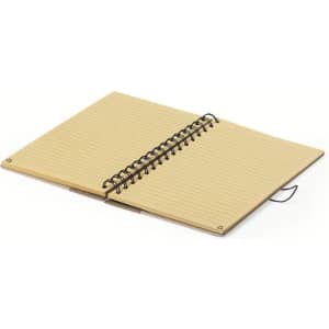 A spiral-bound notebook with a textured cover and lined pages, featuring a natural colour scheme.
