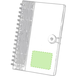 A spiral-bound Veldun Notebook featuring a grey cover with a green label area and a fastening.