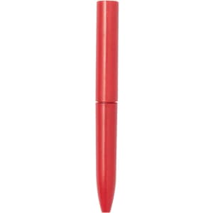 A red mini pen with a streamlined design and a smooth body. It features a logo on its surface.