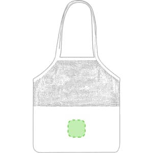 A tote bag featuring a white lower section and a mesh upper section with a green logo area.