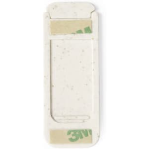 A white webcam cover with a textured surface and two adhesive strips on the back.