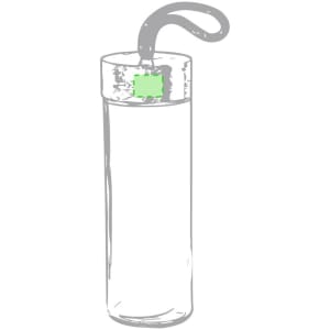 A drink bottle with a clear design, featuring a green accent and a convenient handle for carrying.