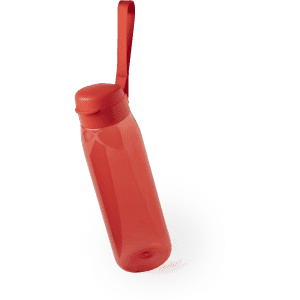 A drink bottle in bright red, featuring a sleek design and a built-in handle for easy carrying.