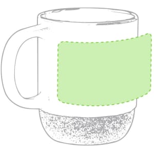 A coffee mug with a handle, featuring a light green band and a textured grey base.