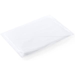 A folded white poncho in transparent packaging, illustrating the Reizon Raincoat product.