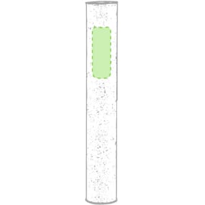A novelty product featuring a cylindrical, transparent design with a green section, containing a branding logo.