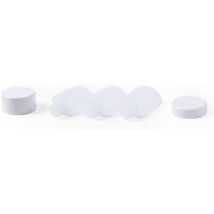 A set of five white toiletry containers with screw-top lids, ideal for travel accessories.
