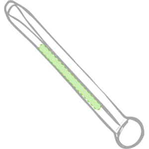 A drink bottle holder featuring a green strap, designed to attach to a lanyard, with a simple loop at one end.