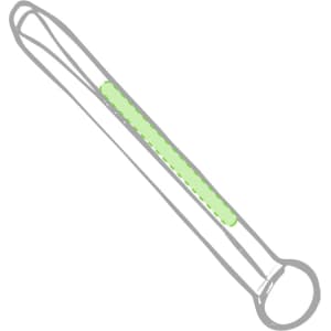 A drink bottle holder with a green accent and a loop, designed for attaching to lanyards, featuring a logo.