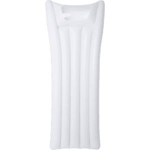 A white air mattress with a contoured design and integrated headrest. Features grooves for comfort.