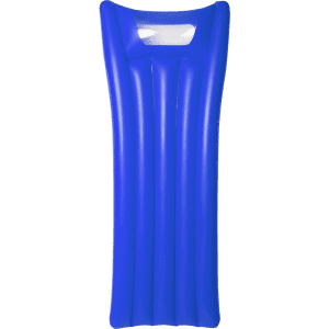 A blue Monvar air mattress with a rectangular shape and headrest feature, showcasing a smooth, inflatable design.