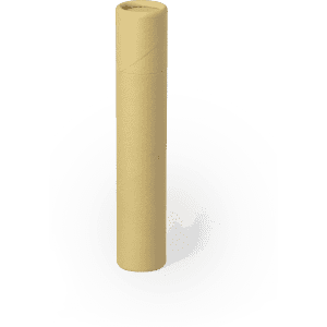 A yellow cylindrical writing tool with a smooth surface, featuring a branding logo at the top.