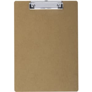 A brown clipboard with a metal clip at the top, designed for holding papers securely.