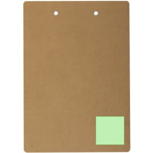 A brown cardboard organiser with two holes at the top and a green sticky note in the bottom corner.