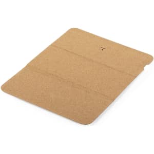 A brown, rectangular mousepad designed for wireless charging, featuring a subtle logo.