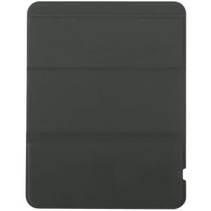 A black wireless charger mousepad with a sleek, minimalist design and a branding logo.
