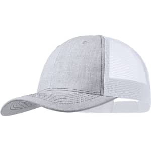 A grey cap with a mesh back and curved brim. Features a logo on the front.