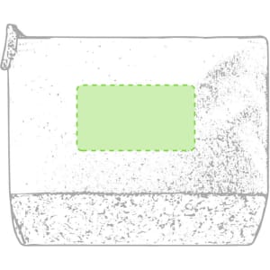 A toiletry bag in white with a textured lower section and a green area for branding or personalisation.