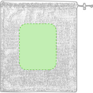 A green Tolmen Bag with a textured grey exterior and a square opening. It features a drawstring closure.