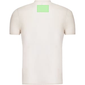 A beige organic natural adult T-shirt with a blank area on the back for potential branding.