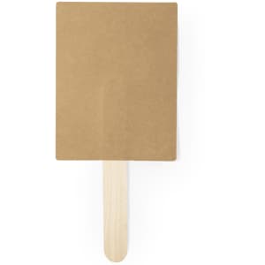 A brown cardboard sign with a wooden handle, suitable for events and exhibitions.