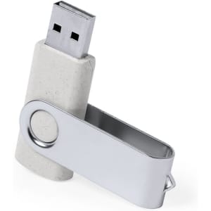 A grey and silver Mozil 16GB USB memory stick featuring a swivel design and a logo.