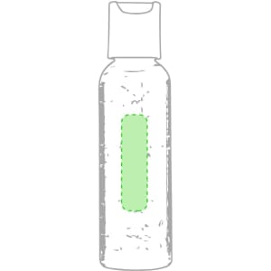 A clear bottle of hand sanitiser with a creamy texture and a green accent. It has a flip-top cap and a label area.