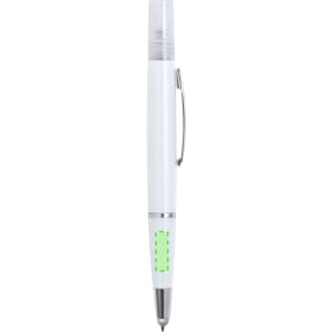 A white multifunction antibacterial pen with a silver clip and a green accent on the barrel.