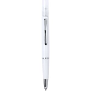 A white multifunction antibacterial pen with a silver clip and chrome detailing. It features a sleek design and a logo.