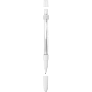 A white spray pen with a transparent barrel and removable cap, featuring a brand logo on its body.