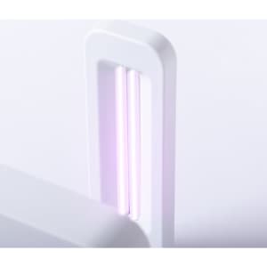 A white UV sterilizer lamp featuring two purple UV lights, designed for sterilising devices.