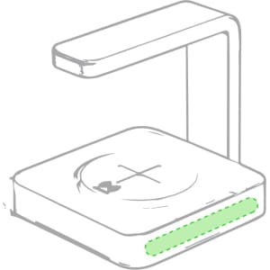 A white wireless charger with a green accent, featuring a minimalist design suitable for tech gadgets.