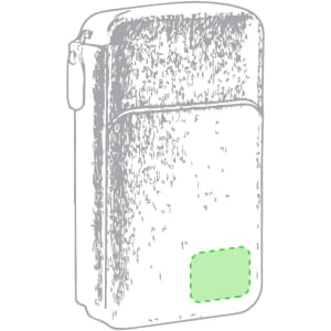 A grey and green UV sterilizer organizer with a zipper, featuring a branding logo on the front.