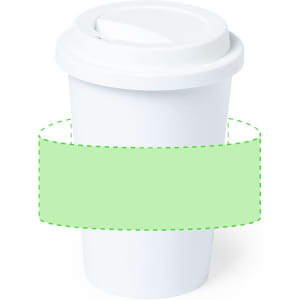 A white plastic cup with a lid featuring a placeholder for branding or design elements.