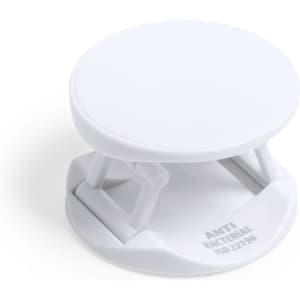 A white Kumol Antibacterial Holder with a compact design, features a stand for phones. It includes a logo.
