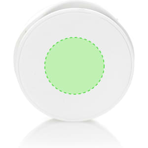 A white antibacterial phone holder featuring a central green circular design. The product has a logo.