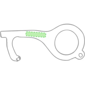 A keyring tool in grey with a circular attachment and a green highlighted section, designed for contactless use.