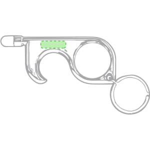 A transparent keyring tool in white, featuring a hook and a circular keyring attachment.