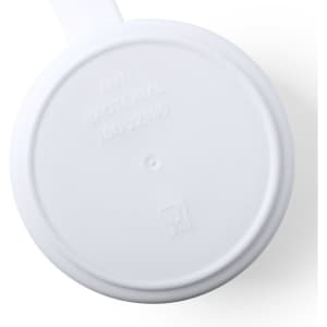 A white antibacterial coffee mug with a smooth base featuring a logo.