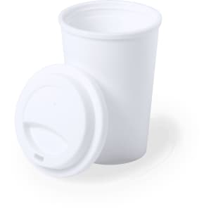 A white, plastic cup with a lid, designed for antibacterial use, featuring a smooth surface and simple design.