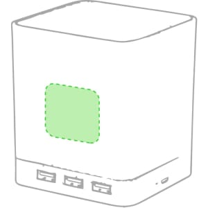 A white multifunction pencil holder featuring multiple compartments and a logo area, designed for office use.