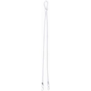 A white lanyard with two snap hooks and a loop at the top, featuring a logo.